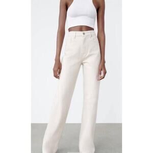 Zara Wide Leg High Rise Jeans in Cream Sz 2